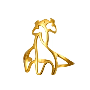 Minimalist gold-plated stainless steel giraffe open ring with hollow geometric animal design