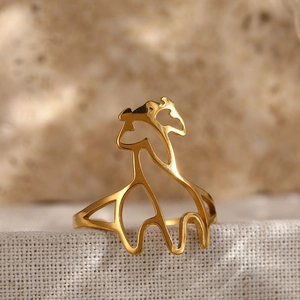 Artistic gold giraffe hollow cutout ring in minimalist stainless steel geometric design