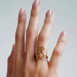 Giraffe Ring Stainless Steel Gold Plated Hollow Out Geometric Animal Adjustable Open Finger Jewelry For Women