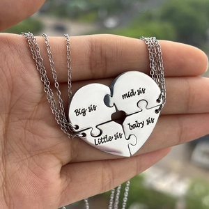 Colliers Puzzle Coeur Sœurs Acier Inoxydable Gravé Big Mid Little Baby Sis Bijoux Amitié Cadeau Style Tendance