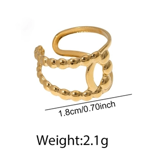 Vintage golden stainless steel double-layered bead ring with 1.8cm inner diameter