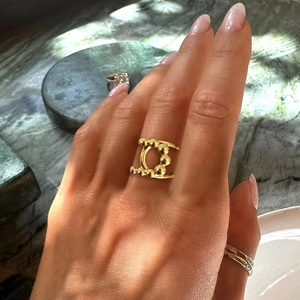 Adjustable Stainless Steel Open Ring Bead Geometric Waterproof Retro Korean Style Fashion Jewelry For Women
