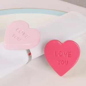 Valentinstag Herz Serviettenringe Mit Love You Gravur Zinklegierung Metall Silber Serviettenschnalle Für Hochzeit Party Tischdeko
