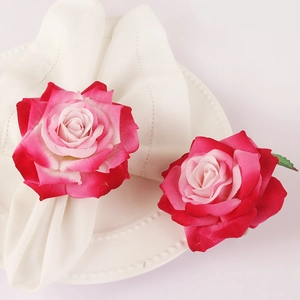 Elegant rose napkin rings with gradient pink petals for dining table decoration