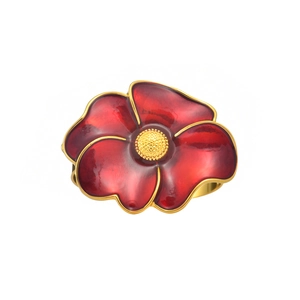 Rond de serviette fleur en émail rouge avec placage doré pour décoration de table