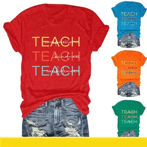 T-Shirt Femme À Slogan Mélange De Coton Col Rond Manches Courtes Teach Compassion Kindness Confidence Graphique Ample Haut