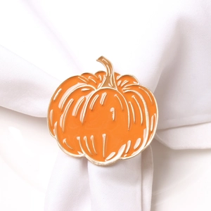Rond de serviette citrouille d'Halloween en émail orange et or pour décor de table