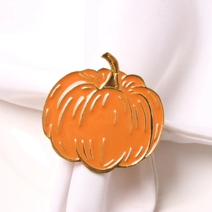 Rond de serviette citrouille d'Halloween en émail orange et métal doré pour la table