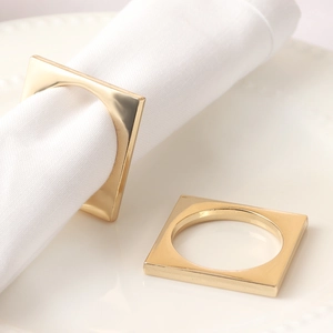 Square Napkin Rings Zinc Alloy Geometric Metal Napkin Buckles For Wedding Dinner Party Table Decoration Retro Minimalist