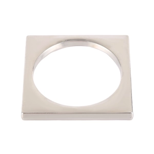 Polished silver square metal napkin ring with circular cutout for modern table decor
