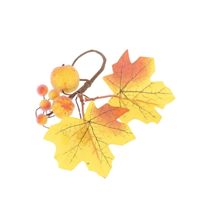 Handmade frosted pumpkin napkin ring with maple leaves and berries for Halloween table decor