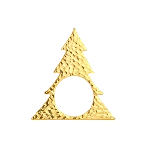 Hollow gold Christmas tree napkin ring with hammered metal texture for table decor