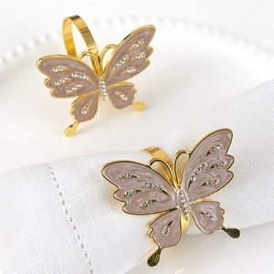Butterfly Napkin Rings Zinc Alloy Enamel Rhinestone Golden Elegant For Wedding Party Dinner Table Decoration