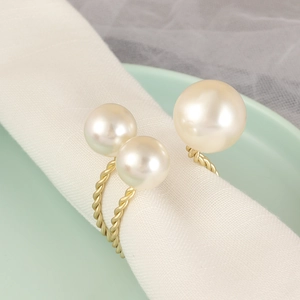 Napkin Rings Zinc Alloy Twisted Metal With Faux Artificial Pearls Open Design Elegant Dining Table Decor Wedding Party