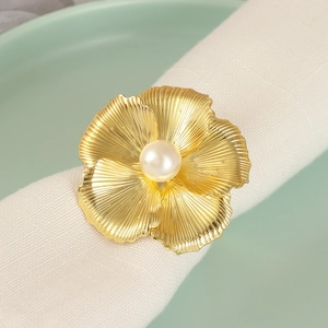 Ronds De Serviette Fleur Métal Or Fausse Künstliche Perle Boucles De Serviette Florales Support Pour Décoration De Table De Mariage Fête Élégant
