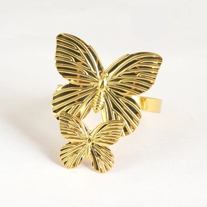 Polierter goldener Serviettenring mit Doppel-Schmetterling-Design für Tischdekorationen