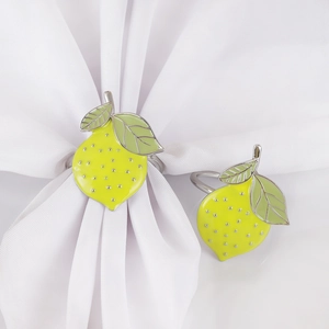 Luxury Alloy Lemon Fruit Napkin Rings Enamel Green Leaf Silver Metal Napkin Buckle For Wedding Banquet Table Decoration