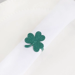 Green clover napkin ring with crystal rhinestones for elegant wedding table setting