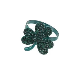 Sparkling green clover napkin ring with emerald rhinestones for festive table decor
