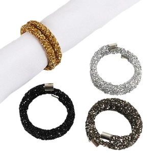 Sparkling crystal napkin ring set in gold silver black for elegant wedding table decor