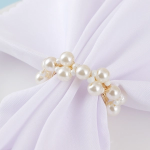 Napkin Rings Faux Artificial Pearl Hand Woven Gold Metal Wire Cluster Elegant Dining Table Decoration Wedding Valentine Banquet