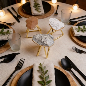 Marble Napkin Rings Natural Stone Slice Gold Edged Zinc Alloy Tripod Table Decoration Modern Luxury Wedding Hotel Banquet