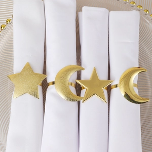 Golden star and moon napkin rings with matte and polished finish for table decor