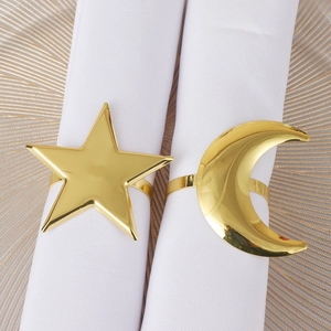 Golden star and moon napkin rings set with polished metallic finish for table decor