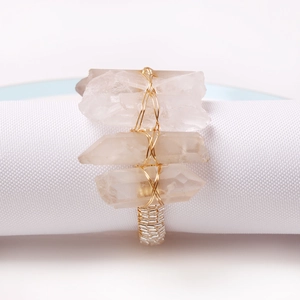 Handmade woven crystal stone napkin ring with gold wire and silver beads for table decor