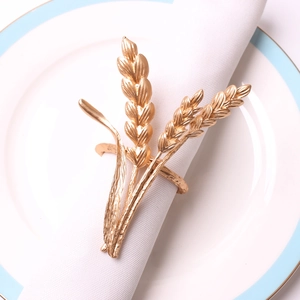 Elegant Golden Wheat Ear Napkin Rings Zinc Alloy Metal Napkin Buckles Electroplated Table Decoration For Wedding Party