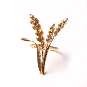 Golden wheat ear napkin ring with intricate grain texture for elegant table settings