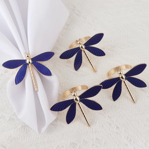 Blue Enamel Dragonfly Napkin Ring Gold Zinc Alloy Metal Napkin Holder For Banquet Wedding Hotel Table Decoration Jewelry
