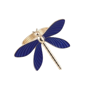 Golden dragonfly napkin ring with deep blue enamel wings for hotel table decor