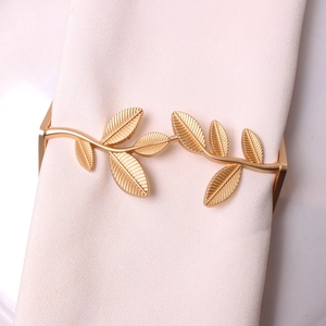 Elegant gold leaf metal napkin ring set for wedding banquet and table decoration