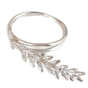 Silver wheat ear shaped open ring for women with nature-inspired textured leaf design