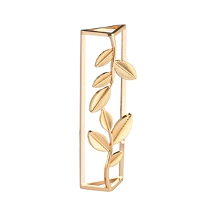 Golden leaf rectangle napkin ring with artistic metal texture for wedding decor