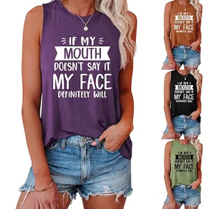 Women Tank Top Cotton Blend Sleeveless Round Neck Humor Slogan Casual Summer Loose Fit Graphic Vest