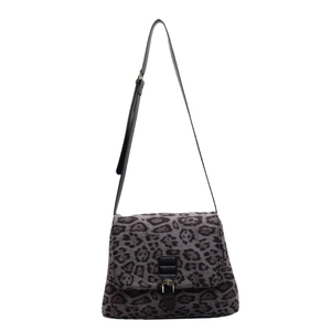 Vintage leopard print shoulder bag for women with velvet texture and gold buckle detail