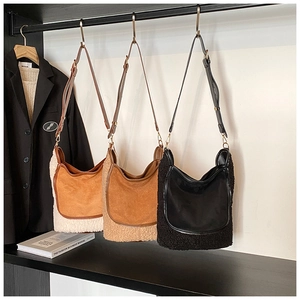Detailed comparison of lamb wool hobo bags in cream white, caramel brown and black colors