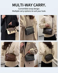 Collage der Ledertasche mit verschiedenen Tragevarianten: Handtasche, Schulter und Crossbody