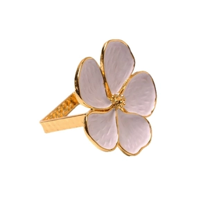 Pink enamel flower napkin ring with gold metal edges for elegant table decoration
