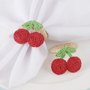 Servilleteros de Rafia Tejidos a Mano con Forma de Cereza Decoración de Mesa Creativa para Hotel Fiesta Boda