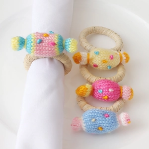 Handgestrickter Garn Süßigkeit Serviettenring Süßer Häkel Süßigkeiten Serviettenhalter Für Hotel Hochzeit Bankett Party Tischdekoration