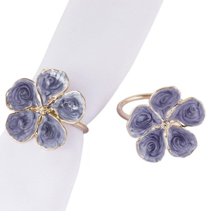 Elegant white enamel five-petal flower napkin ring with gold edges for table decor