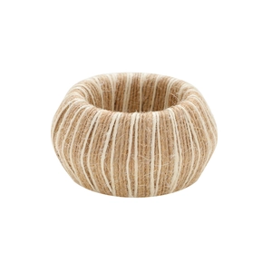 Handmade jute rope napkin ring with woven white cotton thread for rustic table decor