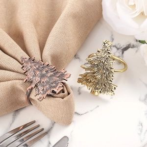 Ronds De Serviette Arbre De Noël Métal Alliage Zinc Rétro Or Bronze Décoration Table Pour Banquet Fête
