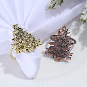Ronds de serviette vintage en forme de sapin de Noël en finitions or antique et bronze