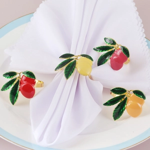 Fruit Napkin Rings Zinc Alloy Enamel Lemon Mango Shape Metal Napkin Buckles Banquet Table Decor Western Style