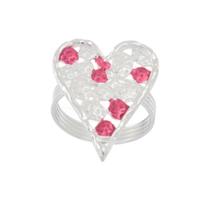 Modern heart napkin ring with textured silver finish and pink enamel detailing for tables