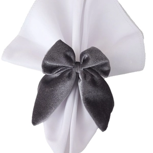 Dark gray velvet bow napkin ring for elegant wedding party table decoration and banquet